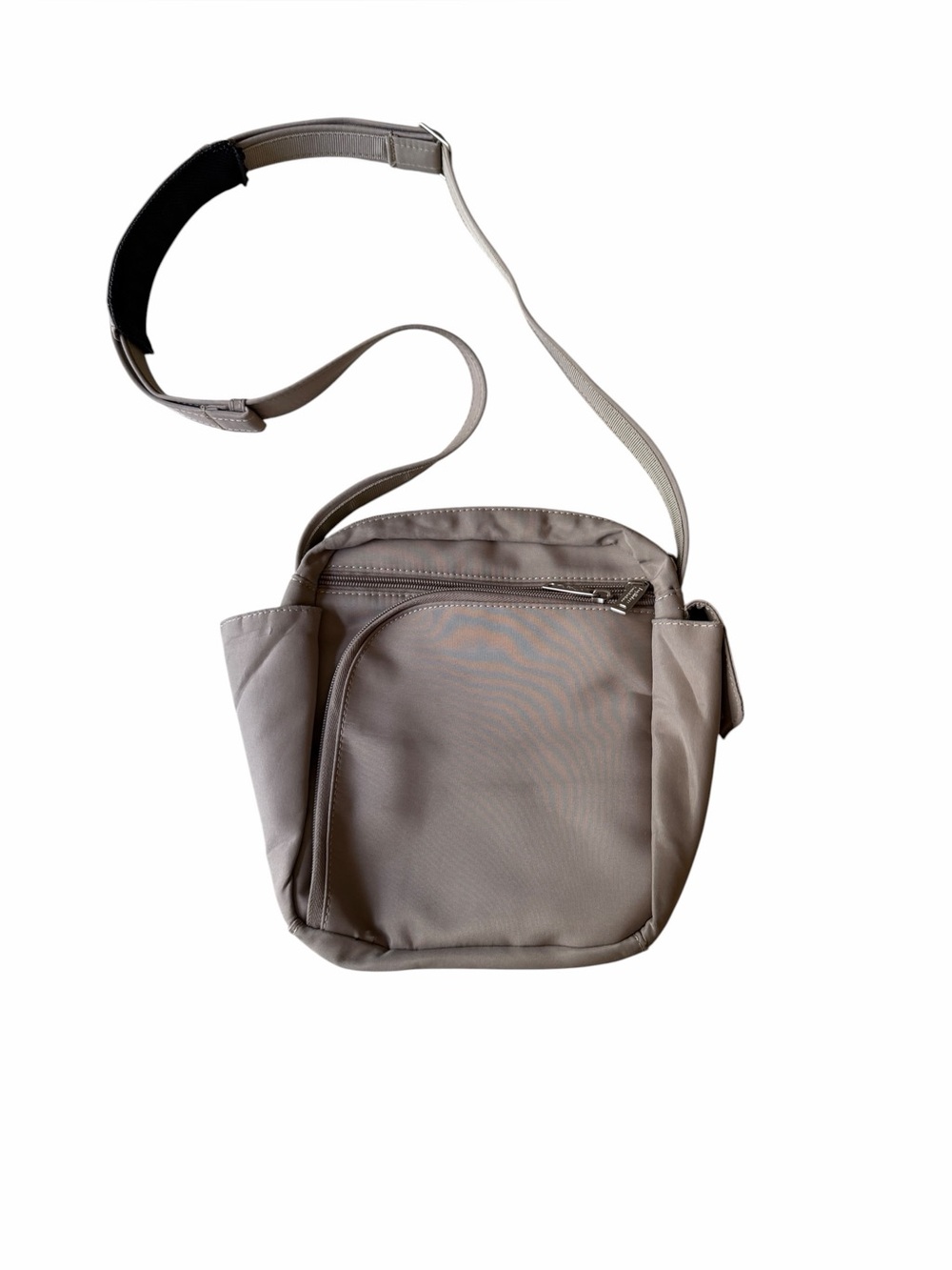 Daymakers of Santa Barbara Crossbody Multi-pocket Travel Purse, Tan, 10”x9”x 4”.